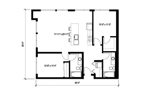 Floor plan for 2 beds, 2 baths, 1072 sqft
